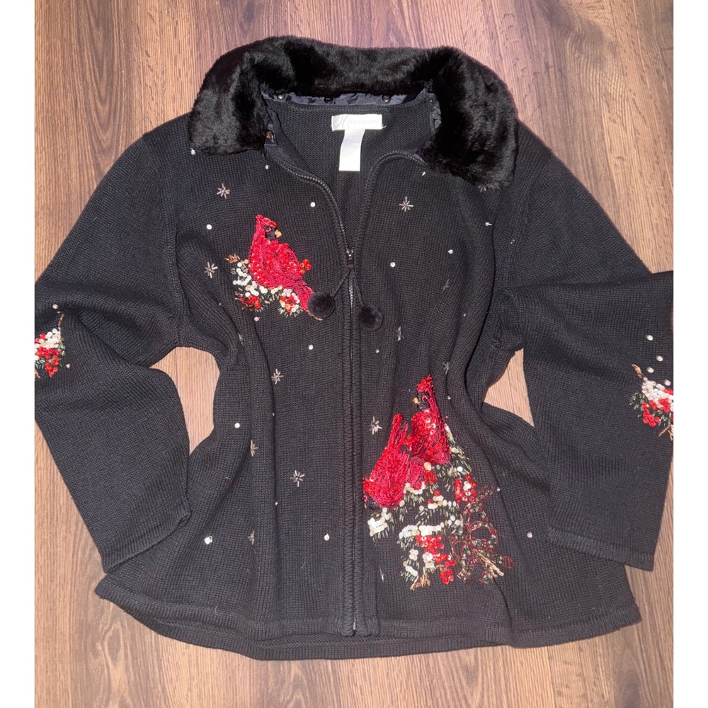 Vintage Dress Barn Sequined and Beaded Christmas Red Cardinal Grabdma Sweater